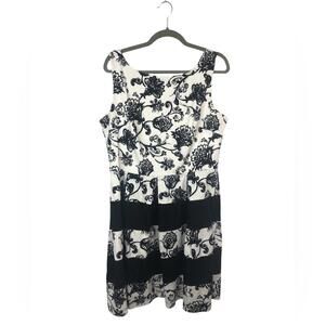 Tiana B Sundress Neutral Floral V Back Inset Stripes Pleated Skirt